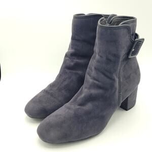 White mountain suede buckle block heel boot gray women's size 9.5